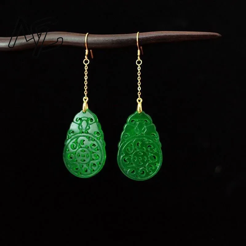 Women'S Fashion Jewellery - 925 silber Natürliche Grüne Jade aushöhlen