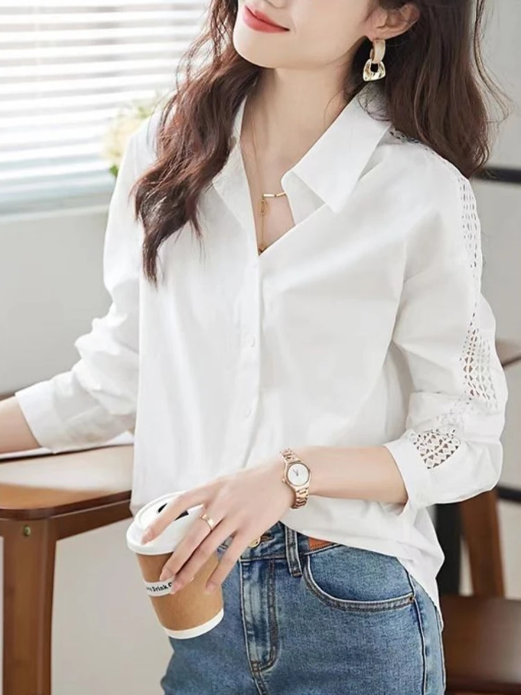 Women'S Y2K Fashion Aesthetic - Weiße weibliche Tops pendeln Revers Damen