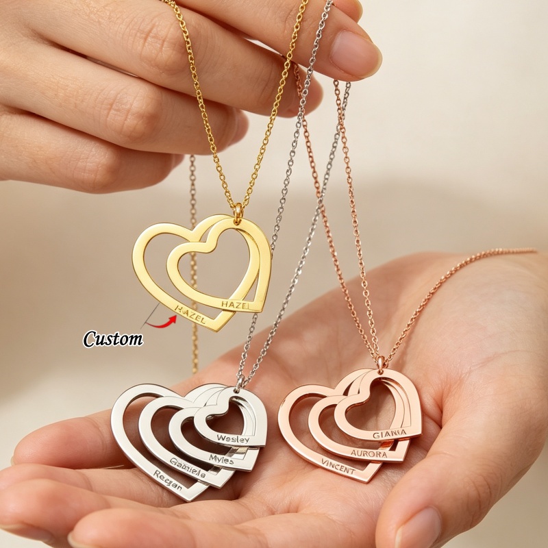 Xl Women'S Fashion - Personalisierte Herz-Namenskette aus Edelstahl, Gravierte Familienschmuck-Geschenke