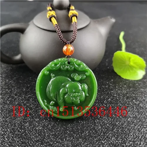 Women'S Fashion Jewellery - Natürliches grünes chinesisches Schwein, geschnitzte Jade-Anhänger,