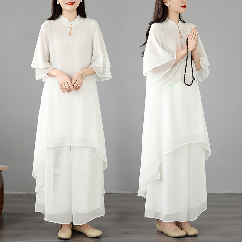 Women Fashion Over The Years - Elegantes langes Seiden-Georgette-Kleid mit Aufdruck und