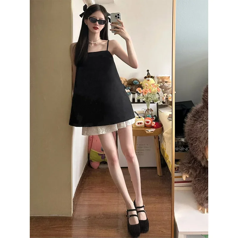 Lace Trim Cami - Farbe Kontrast Chic Mädchen 2pc Sets
