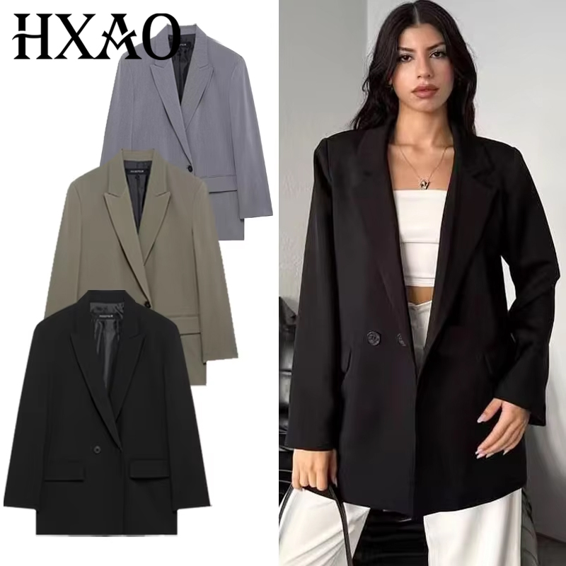 Blazer Women Oversized - HXAO Damen-Blazer, Frühling, Bürokleidung, Damen-Outerwear, Schwarz,
