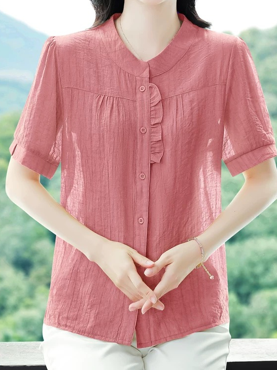 Women Fashion Over The Years - Modisches Eisseide-Plissee-Baumwoll-Leinen Kurzarm-Hemd für Damen Sommer