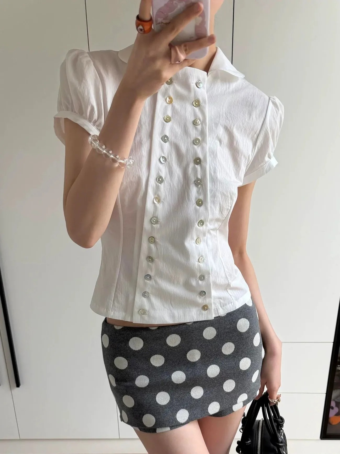 Women'S Y2K Fashion Aesthetic - Y2K Ästhetik Peter-Pan-Kragen Bluse Puffärmel Slim
