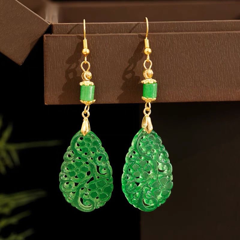Women'S Fashion Jewellery - 925 Silber natürliche grüne Jade aushöhlen