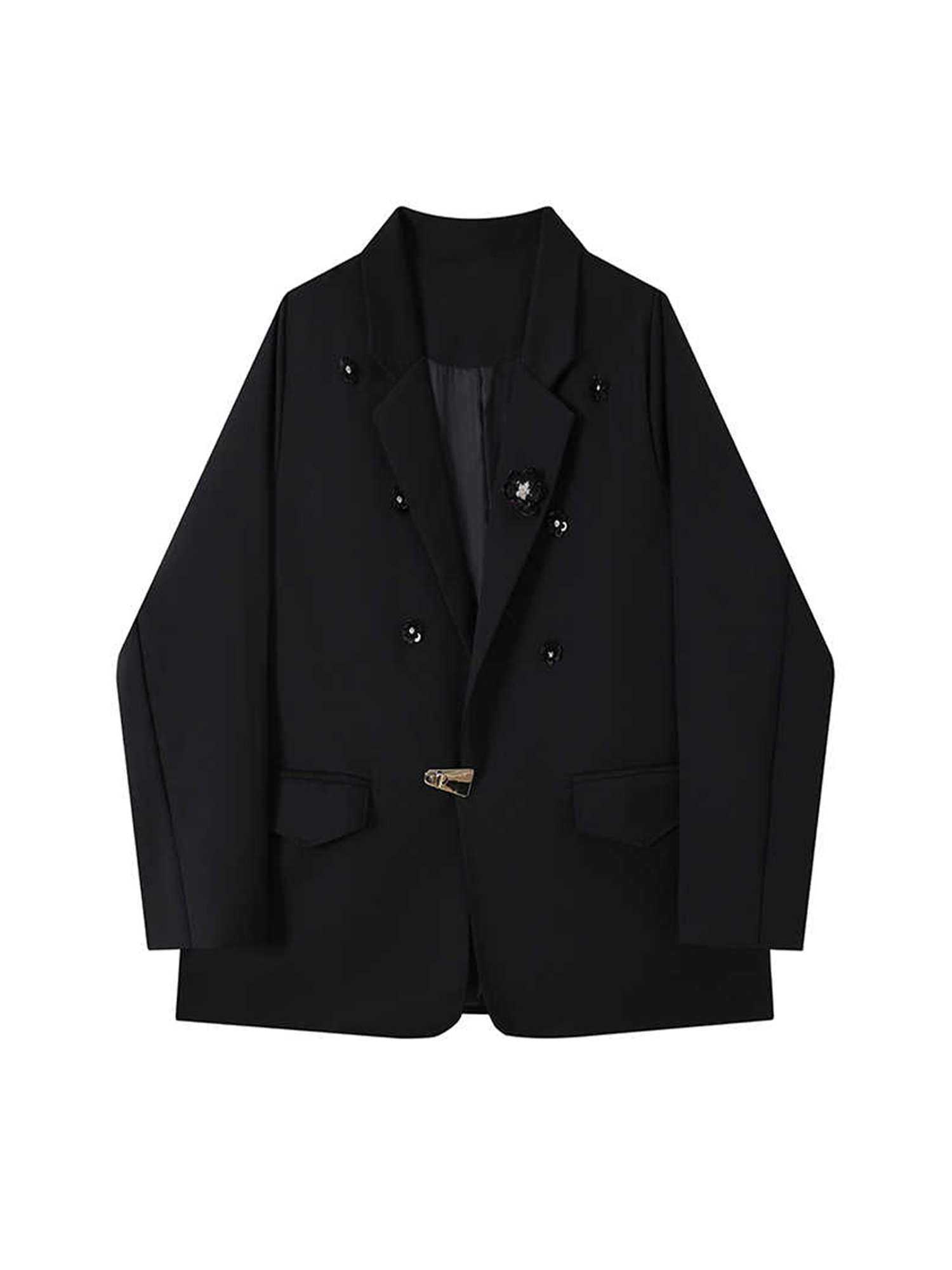 Blazer Women Oversized - Frauen Schwarz Gothic 3D Floral Blazer