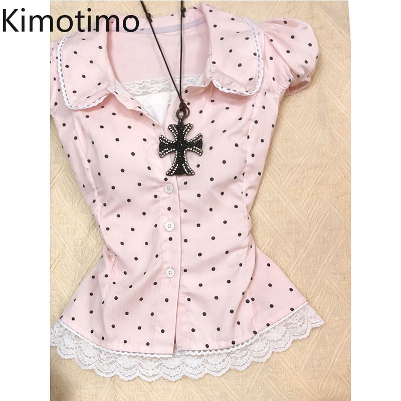 Women'S Y2K Fashion Aesthetic - Kimotimo Süßes Polka-Dot Kurzarmhemd für Damen