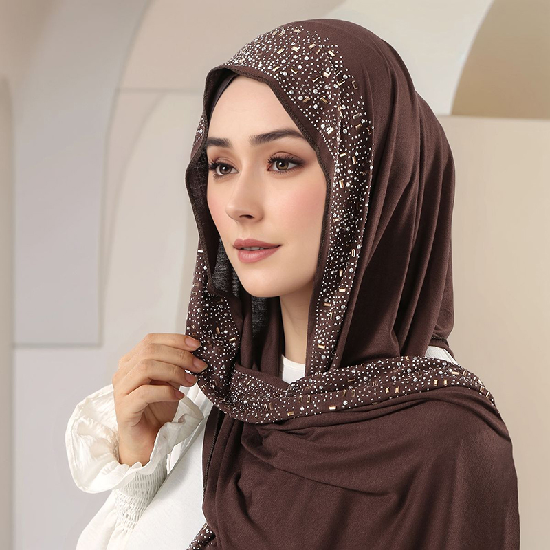 Trend Women Fashion - Ramadan Muslimischer Schimmernder Strass-Jersey-Baumwoll-Hijab-Schal für Frauen