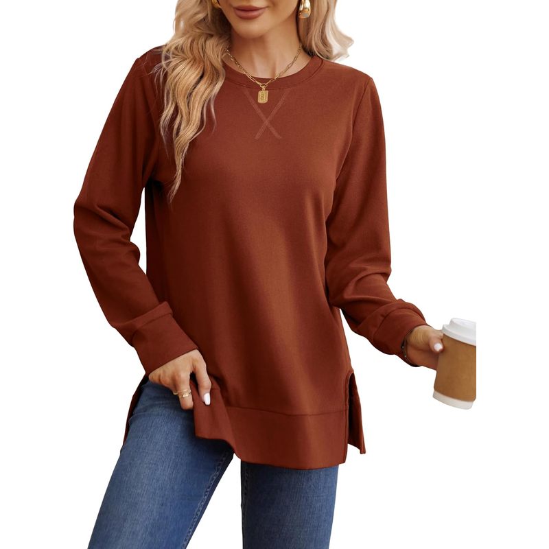 Women Fashion Open Now - Damen-Sweatshirt mit Seitenschlitz Herbstmode 2025 Langarm-Shirts