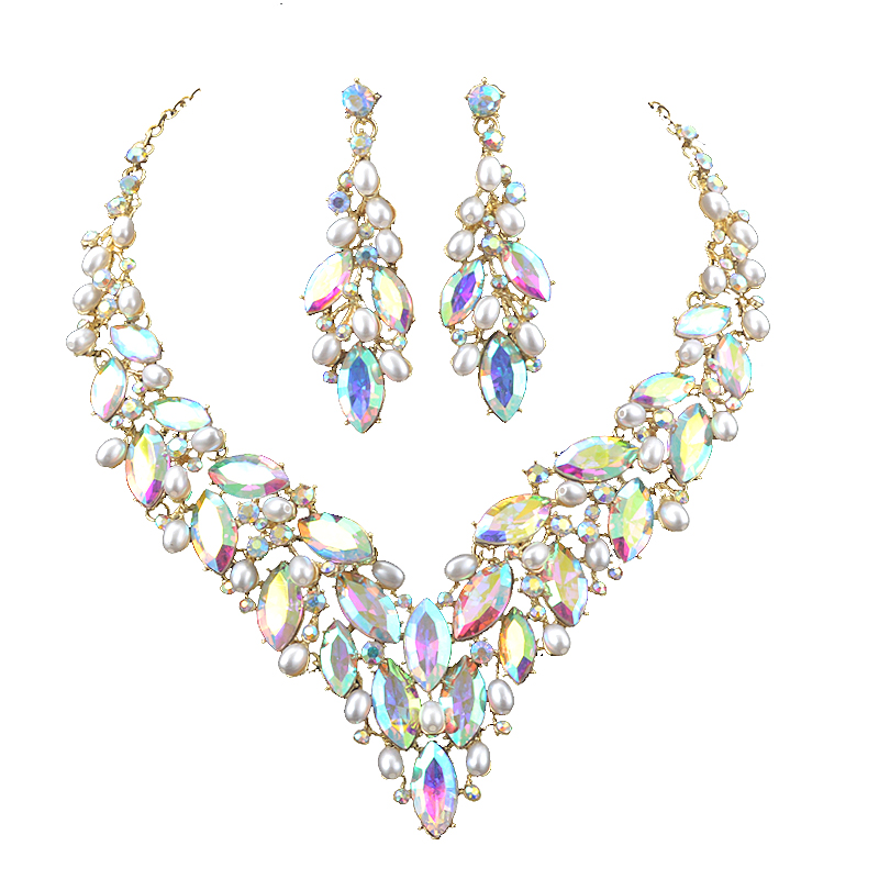 Women'S Fashion Jewellery - Zarte vergoldete Perle Kristall Halskette Ohrring