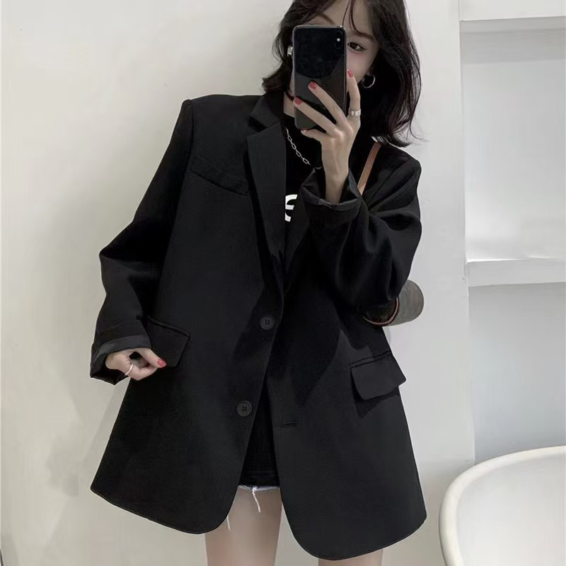 Blazer Women Oversized - Koreanische Einreiher Schwarz Anzug Jacken Frauen