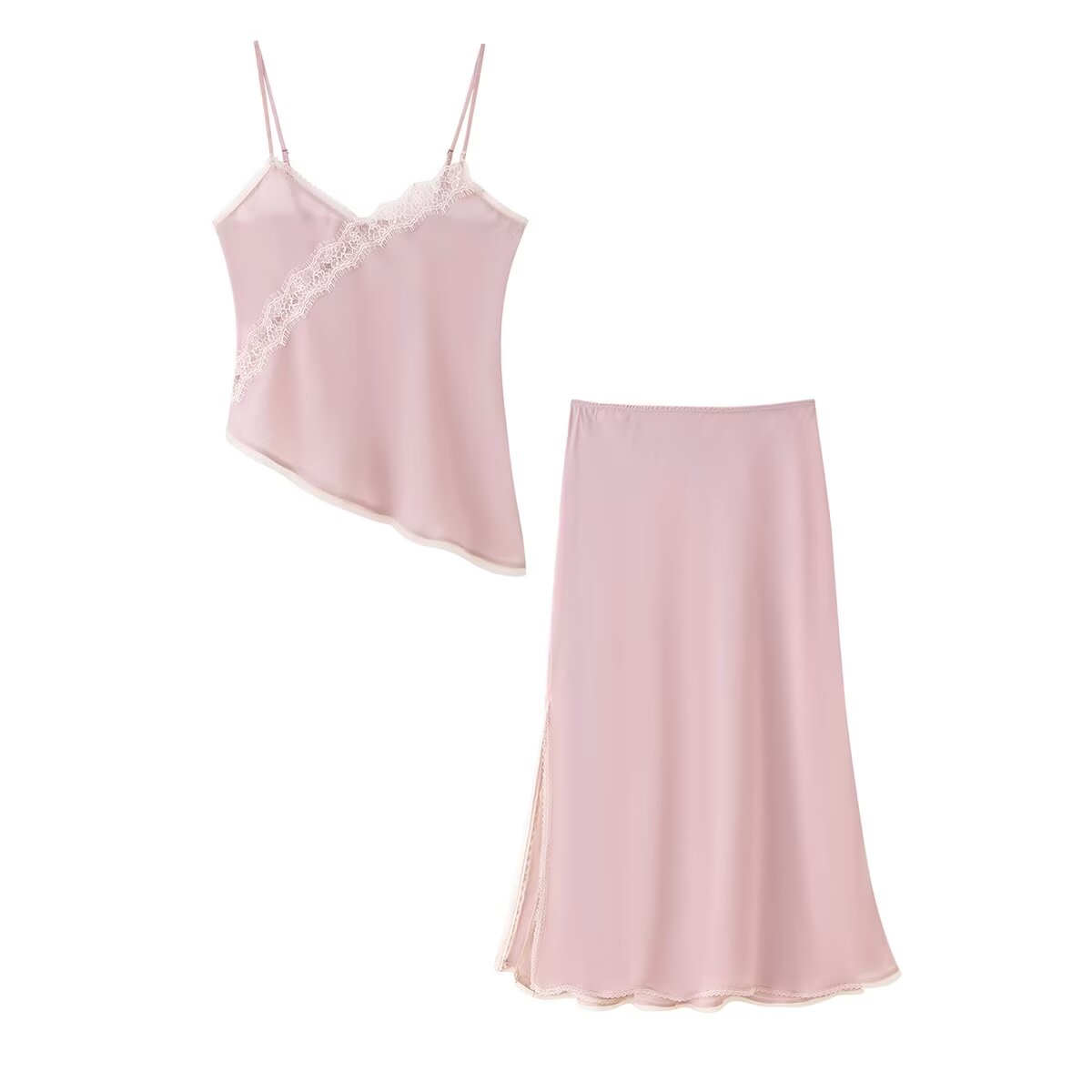 Lace Trim Cami - Tidalyf 2025, Damen-Set, rosa Cami-Top und