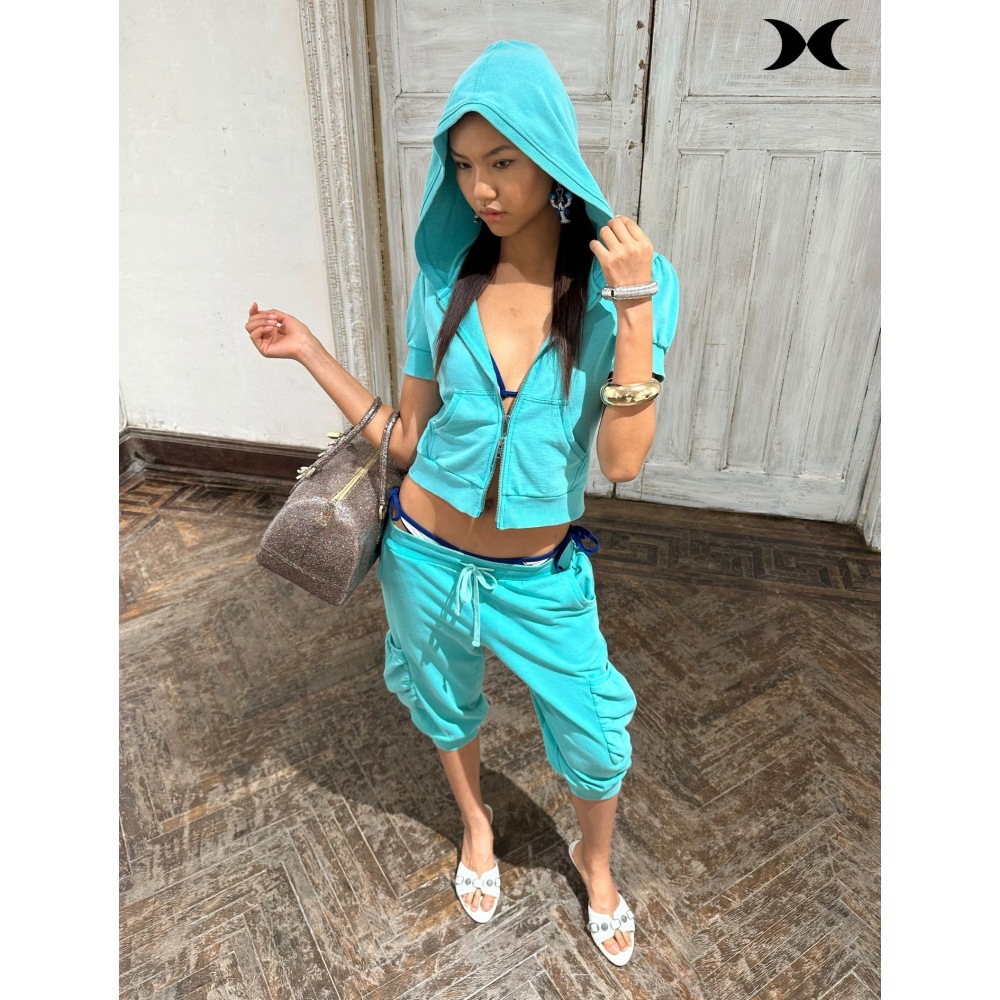 Trend Women Fashion - Amerikanischer Street-Style Spice-Girl-Kurzarm-Kapuzenjacke mit Reißverschluss und