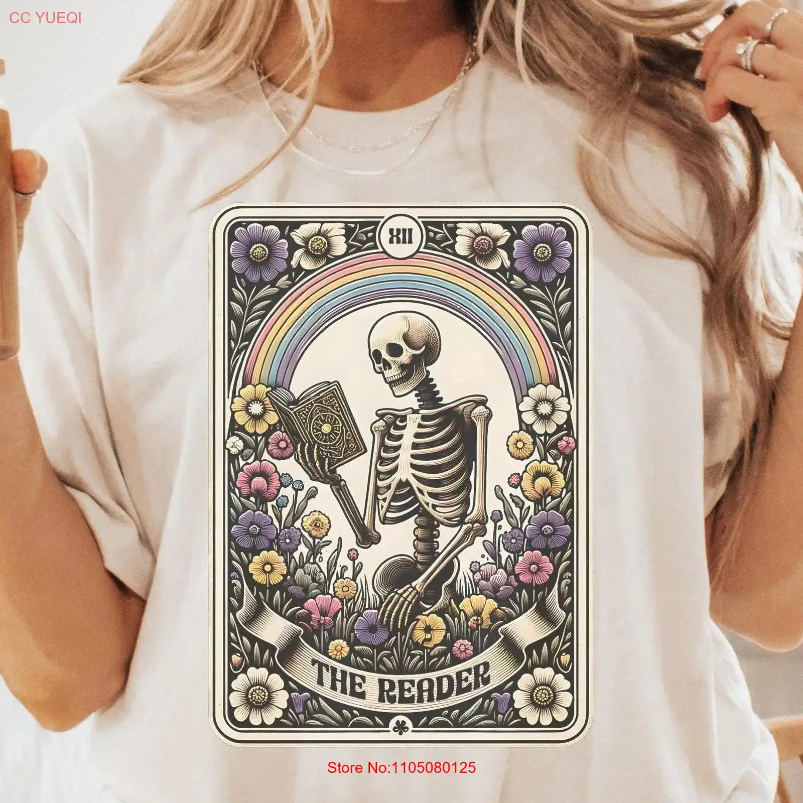 Women'S Fashion Graphic Tees - The Reader TaroT T-Shirt, Skelett-Lesebuch, Liebhaber