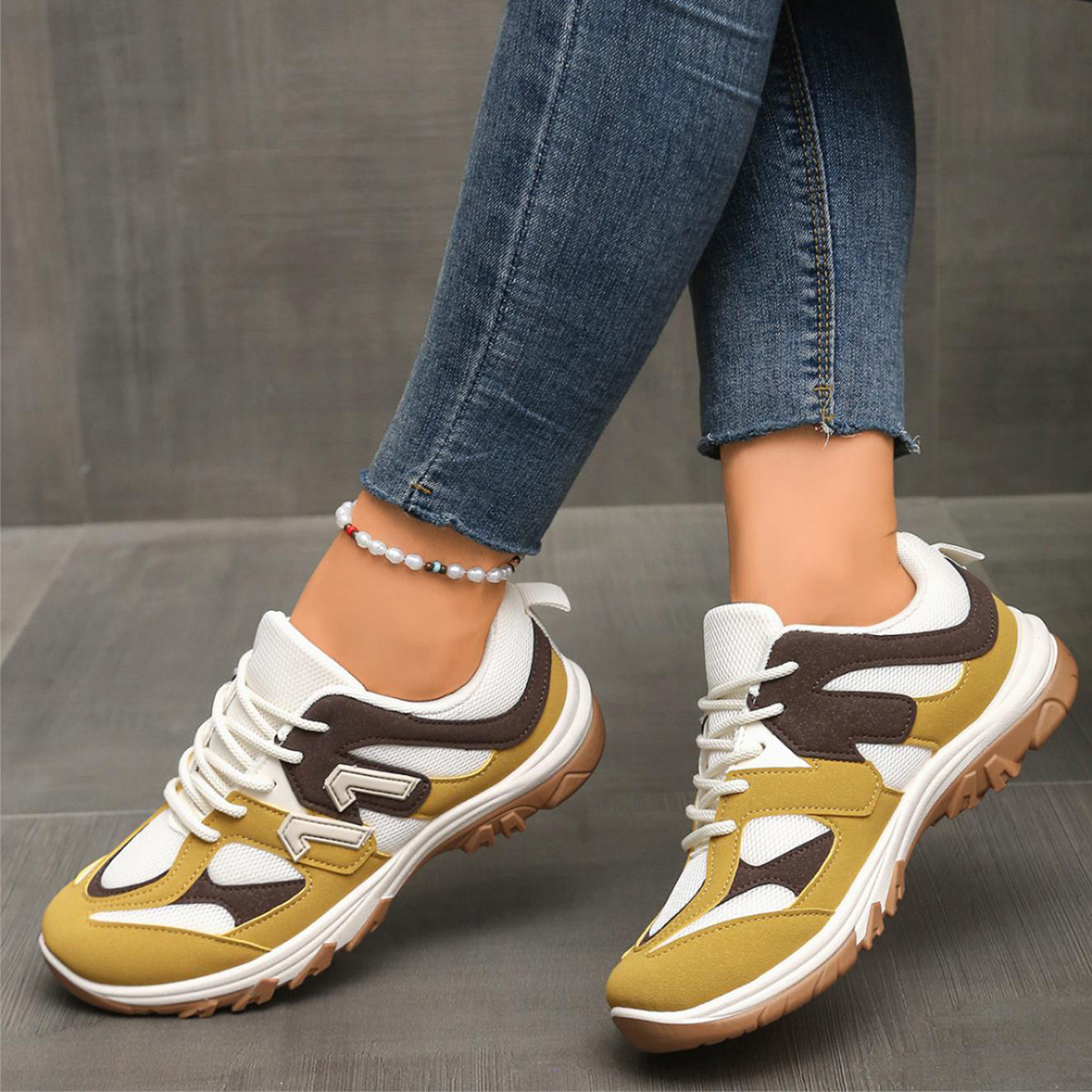 Modische grau-gelbe Mischungsf – Women'S Yellow Fashion Sneakers Bewertung und Preis