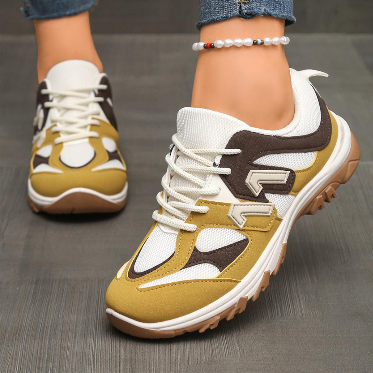Modische grau-gelbe Mischungsf – Women'S Yellow Fashion Sneakers Bewertung und Preis