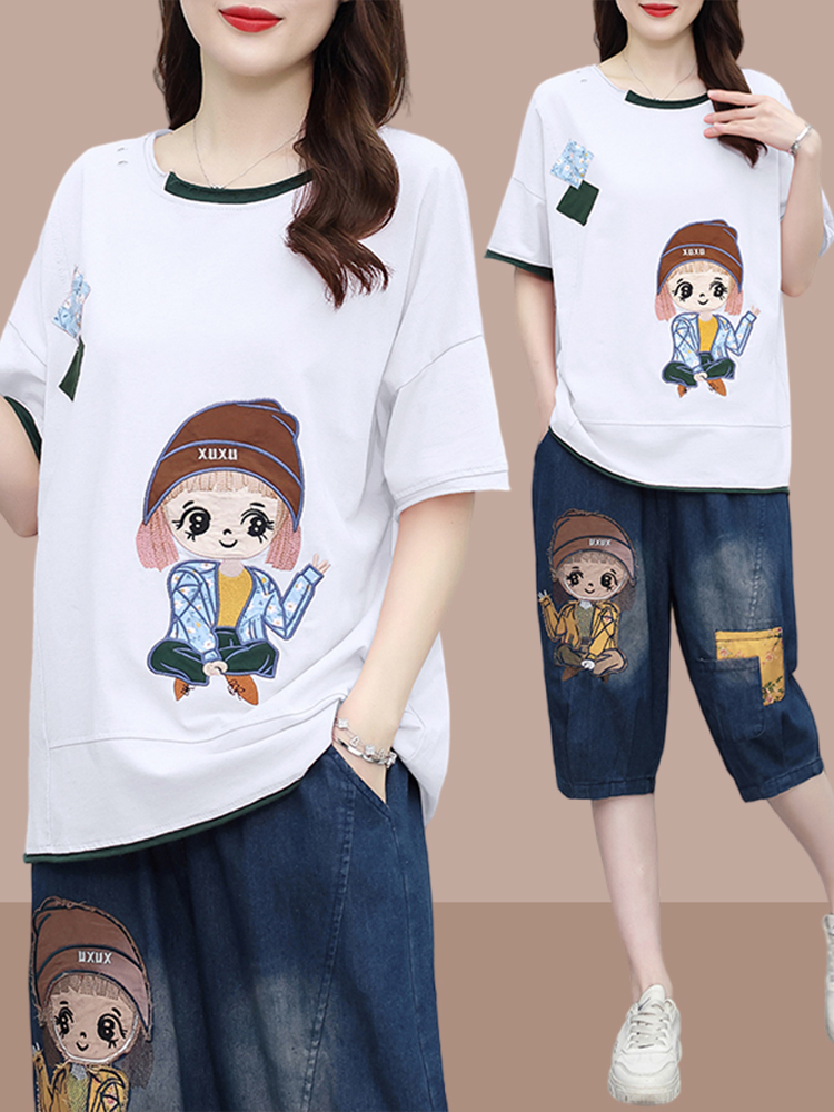 Modisches Patchwork-Kurzarm-T- – Women Fashion Over The Years Bewertung und Preis