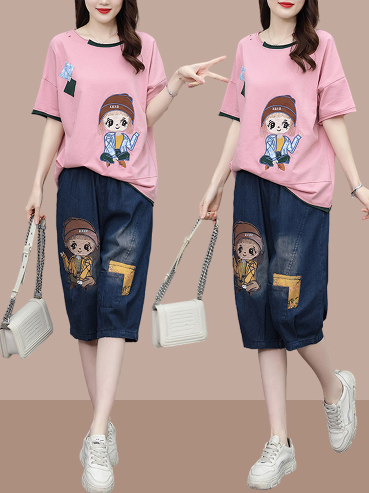 Modisches Patchwork-Kurzarm-T- – Women Fashion Over The Years Bewertung und Preis
