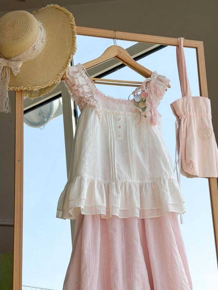 Süßes Kawaii-Set mit Rüschenbe – Lace Trim Cami Bewertung und Preis